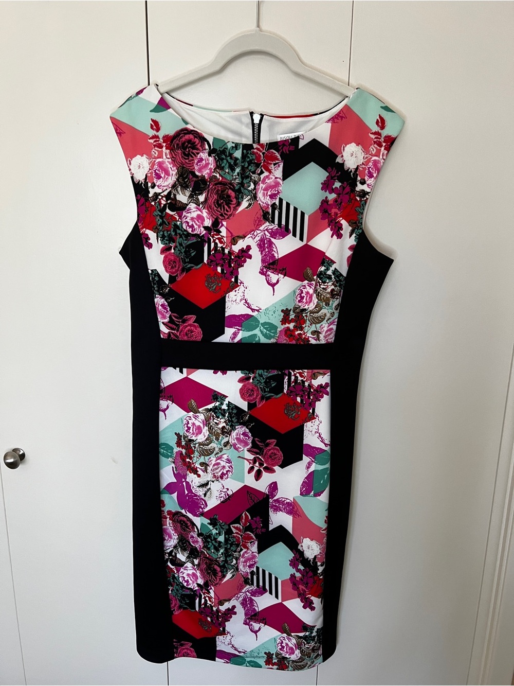 Bisou Bisou Pink, Black & Teal Floral Geometric Midi Dress